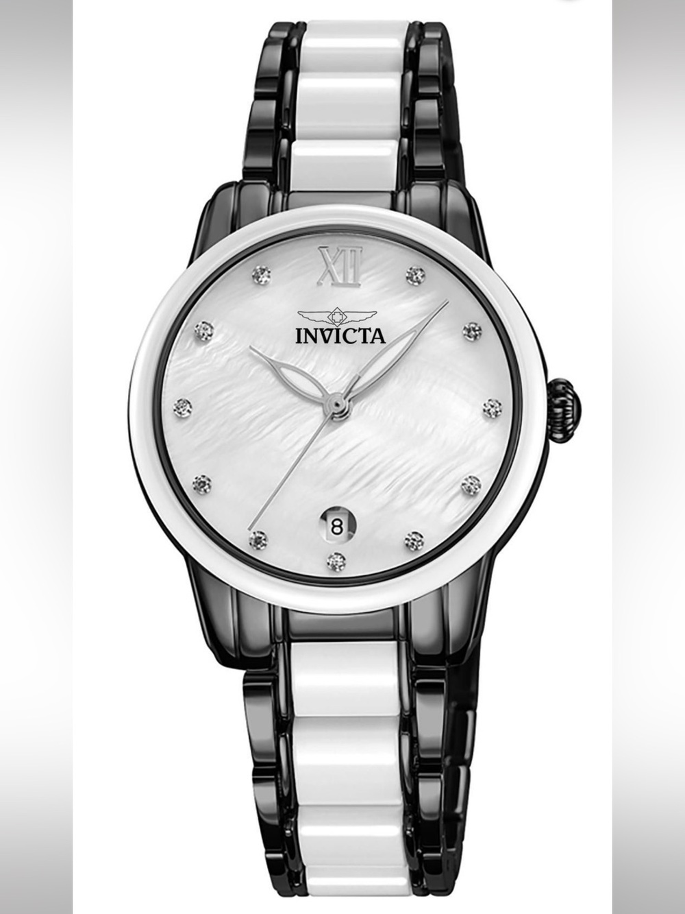 NEW Invicta Celestial Lady 34.7mm Black White Ceramic Mother of Pearl Watch